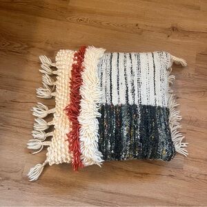 Anthropologie Cream and Red Textured Pillow